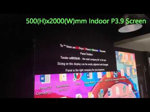 Text on a very small 500(h) x 2000(w)mm indoor P3.9 Parrot Screen