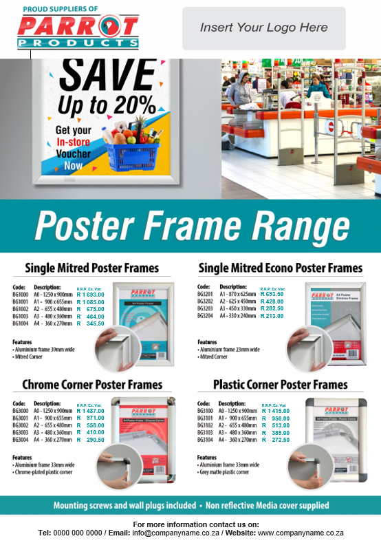 Poster Frame (A0, 1250*900mm, Chrome Corner)