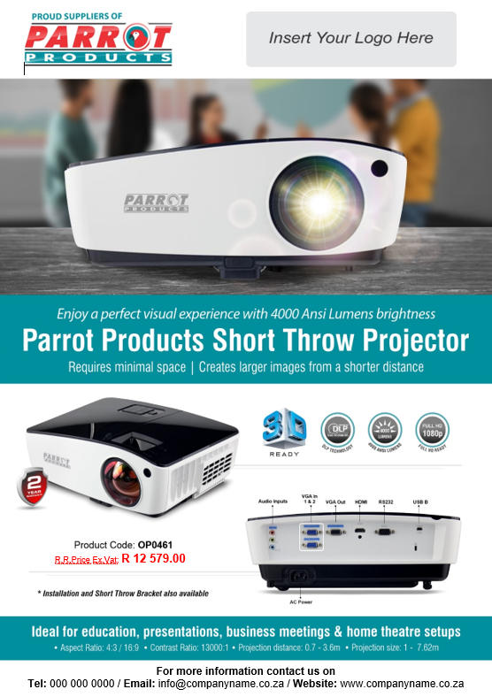 Parrot Data Projector LCD XGA 3000 ANSI