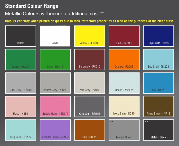 Available Glass Whiteboard Colours