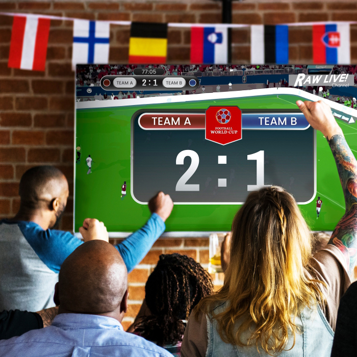 Sports Bar With TV Screen and people watching soccer