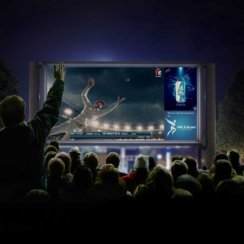 People watching rugby on big modular LED sceen