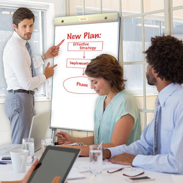 Employee giving a presentation on a Flipchart