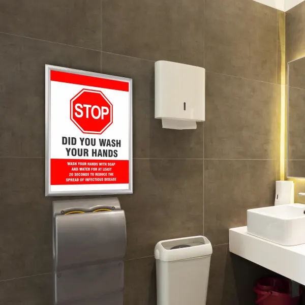 Security Poster Frame in Public Toilet Environment